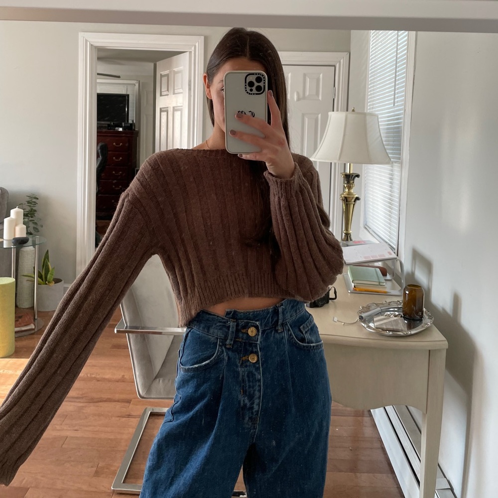 NWOT Chocolate Brown cropped Zara Sweater